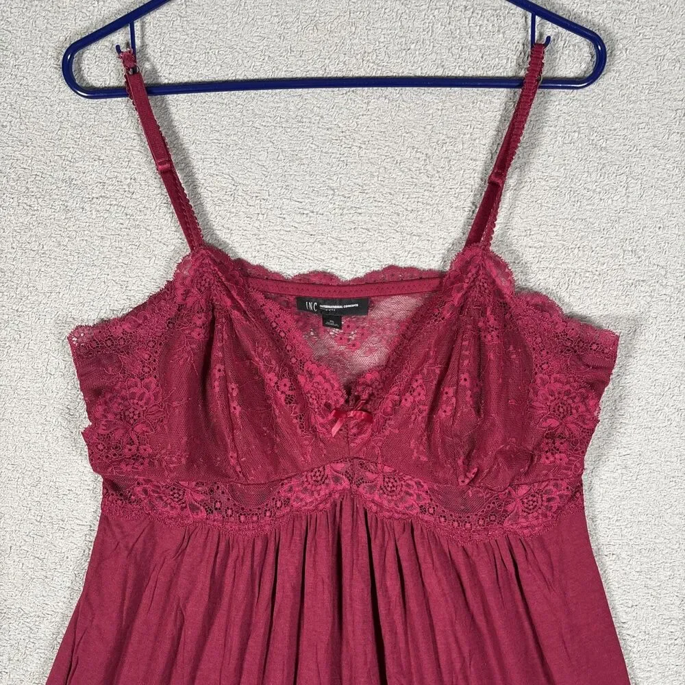 INC Intimates Babydoll Nightie Lace‎ Women’s Size XL Burgundy Romantic Fairycore